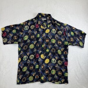 Burma Bibas Shirt Mens XL Multicolor 100% Silk Geometric Print‎ Button Up 90s